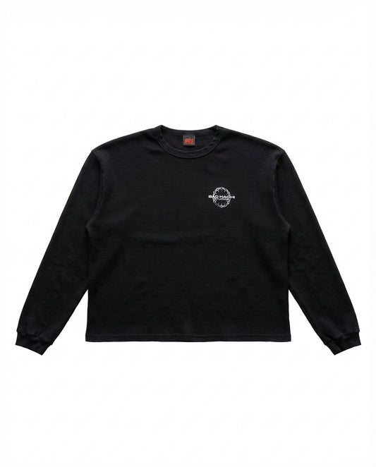 Cropped Dropped Shoulder Thermal (Black)